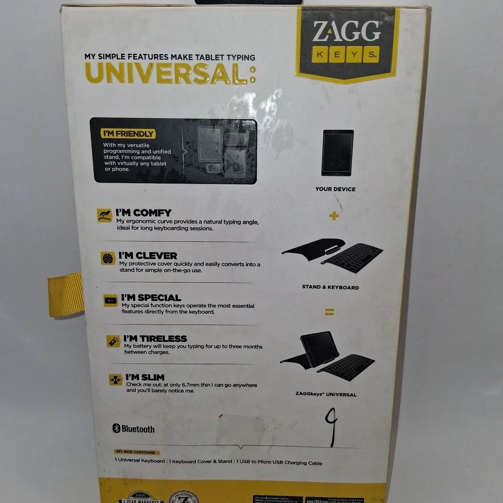 Zagg Keys Universal Compact Ergonomic Keyboard, Cover and Stand